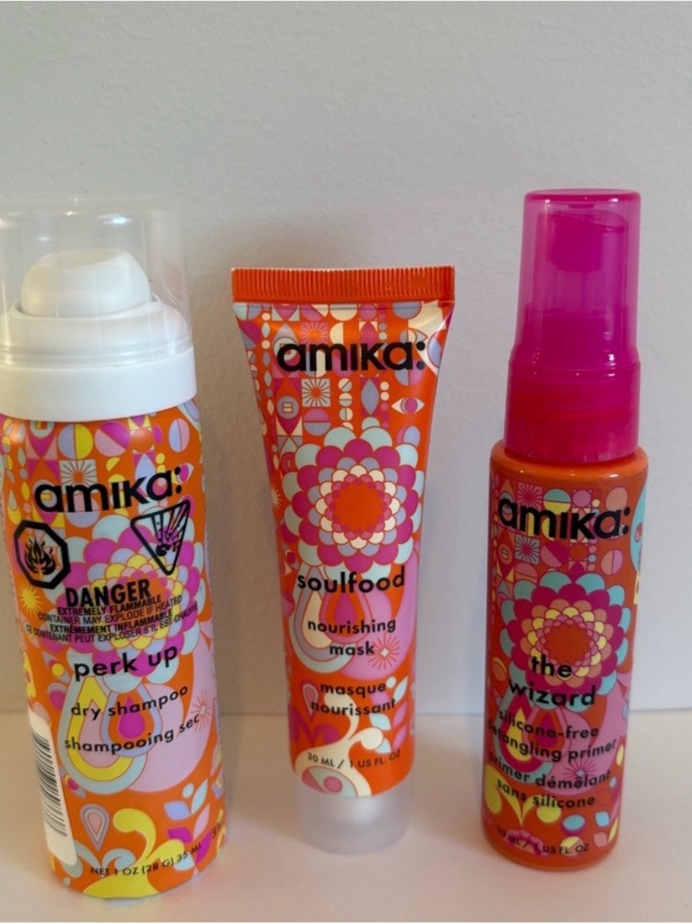 amika Hair Care Trio in Orange and Pink